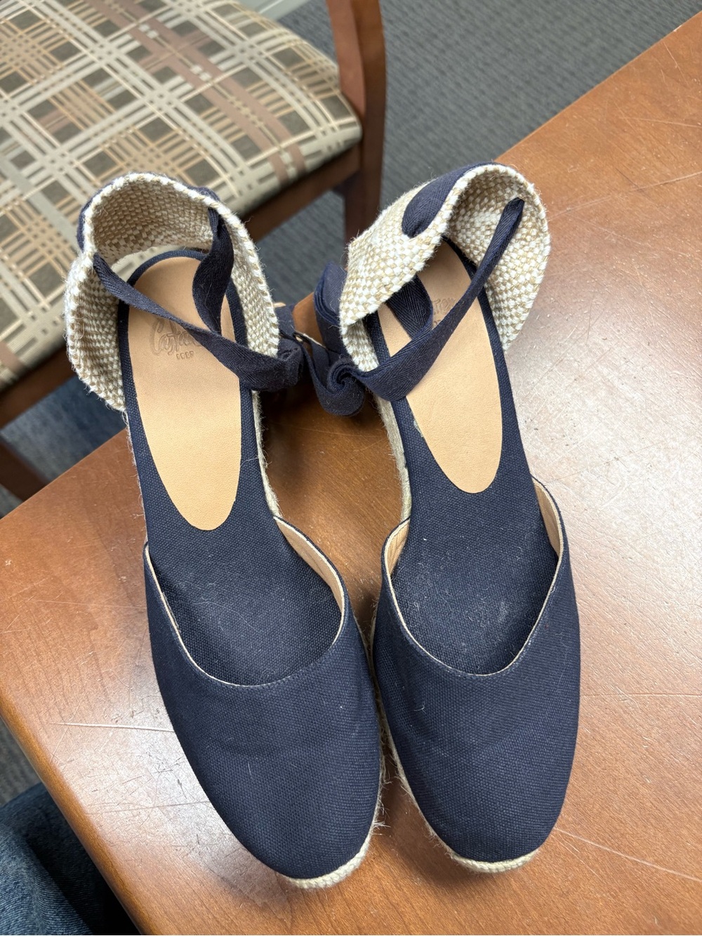 Castaner Black Canvas Espadrille Wedge Sandals with Ankle Tie